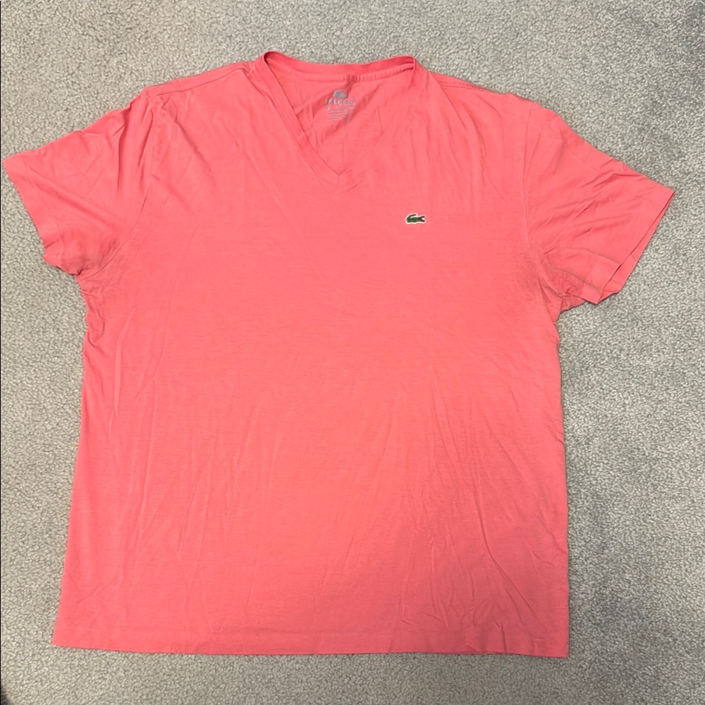 Lacoste Men's Pink V-Neck T-Shirt size 8